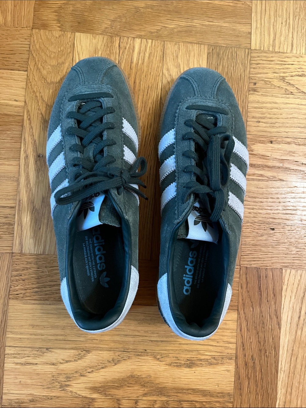 adidas Women's Dark Green Suede Sneakers with White Stripes